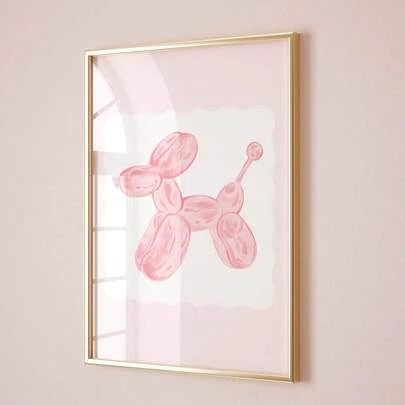 1 pieza Impresión de decoración de pared con perro globo, decoración de pared de estilo femenino suave, decoración de habitación juguetona, decoración de habitación de estilo universitario, decoración de pared de dormitorio con impresión linda, adecuada para decoración del hogar, decoración de habitación, decoración de dormitorio, decoración de sala de estar, decoración de baño, decoración de pared, arte de pared enmarcado opcional.