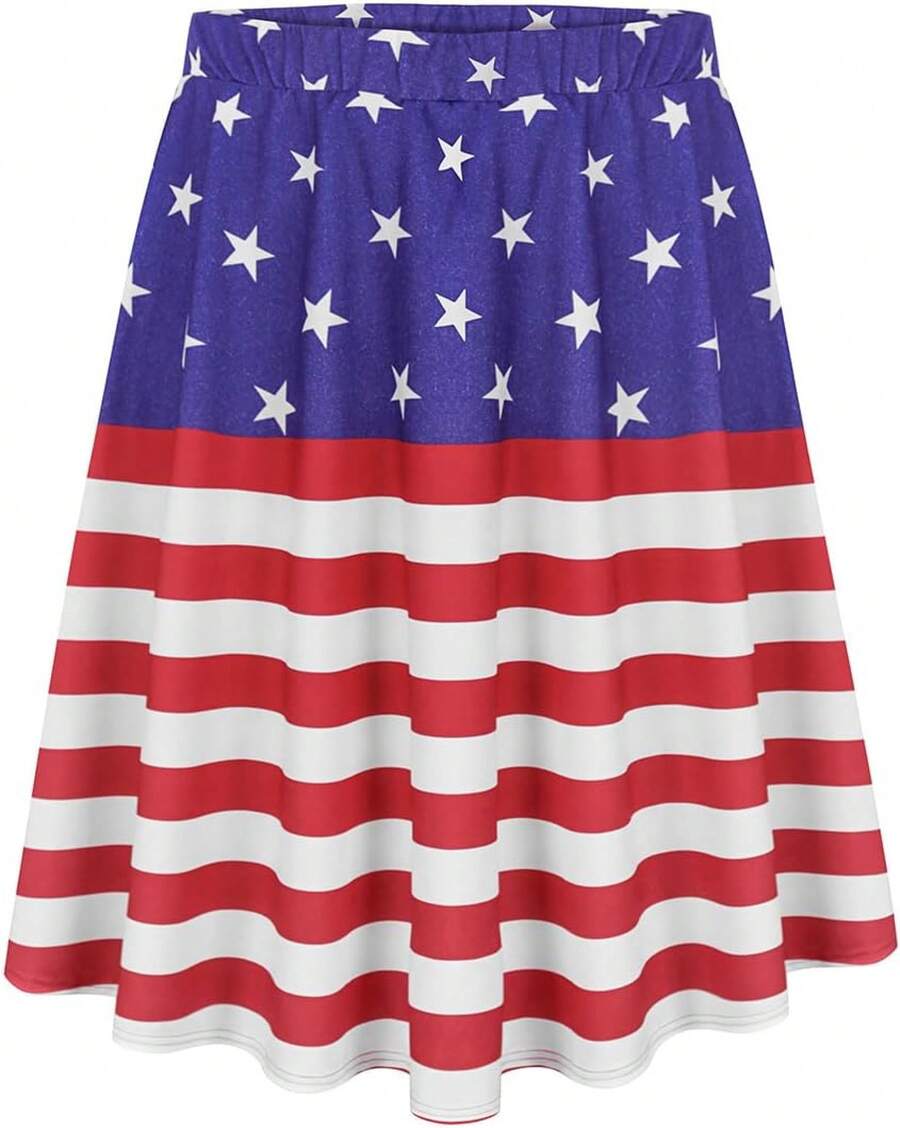 Plus Size Basic Versatile Stretchy Elastic Waist Flared Casual Mini Skater Skirt/Pleated Plaid Skirt For Women XL-5XL - L1 標誌 - 查看 1