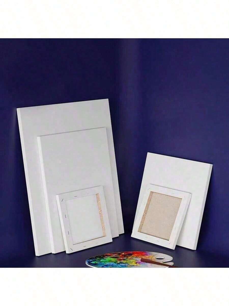 Paquete de paneles de lienzo fino de varios tamaños: 6"x6", 8"x8", 15.7"x19.7", 19.7"x23.6", hechos de 100% algodón con un peso de 280g/m2 y con textura blanca, ideales para pintar con acuarelas, óleos, acrílicos y gouache. Ideal para tus proyectos artísticos, vuelta al cole y útiles escolares. - Blanco - Ver 1