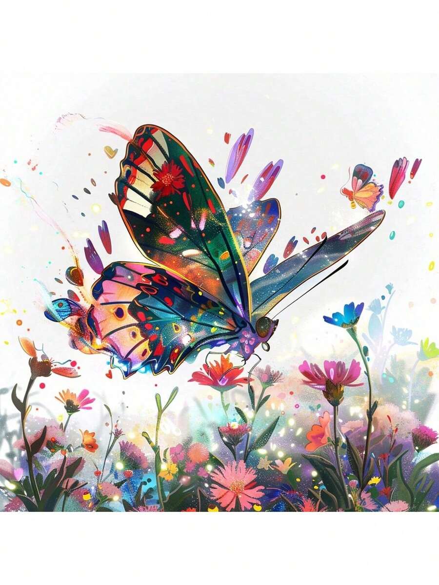 1Pc Cautivador DIY 5D Diamond Painting Kit con marco fijo de MDF para niños y adultos - Full Drill Sparkling Gem Art Craft para decoración del hogar, sala de estar, dormitorio, cuarto de niños, regalo de Navidad, regalo de cumpleaños, pasatiempo para aliviar el estrés - Adorable diseño de sirena de dibujos animados, colores pastel, 20x20cm (7.9x7.9 pulgadas) Lienzo cuadrado con impresión de alta definición y acentos parciales de estampado en caliente - Fácil instalación para colgar en la pared, perfecto para la expresión creativa, juguete educativo y decoración de pared artística única  Traducción realizada con la versión gratuita del traductor DeepL.com - Mariposa - Ver 1