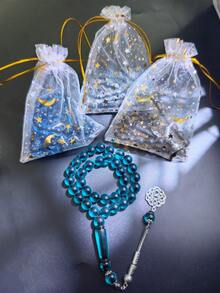 1个精美星月糖果袋，内含1串33颗10毫米斋月祈祷念珠，适合（情侣、斋月、开斋节、礼品） - 彩色 - 查看 5