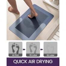 Alfombrilla de baño de diatomita azul 40x60cm, de secado rápido, antideslizante, altamente absorbente, no suelta pelusa, fácil de mantener, silenciosa, suave, adecuada para la decoración del baño del hogar. - Azul-60x40cm-1 pieza - Ver 1