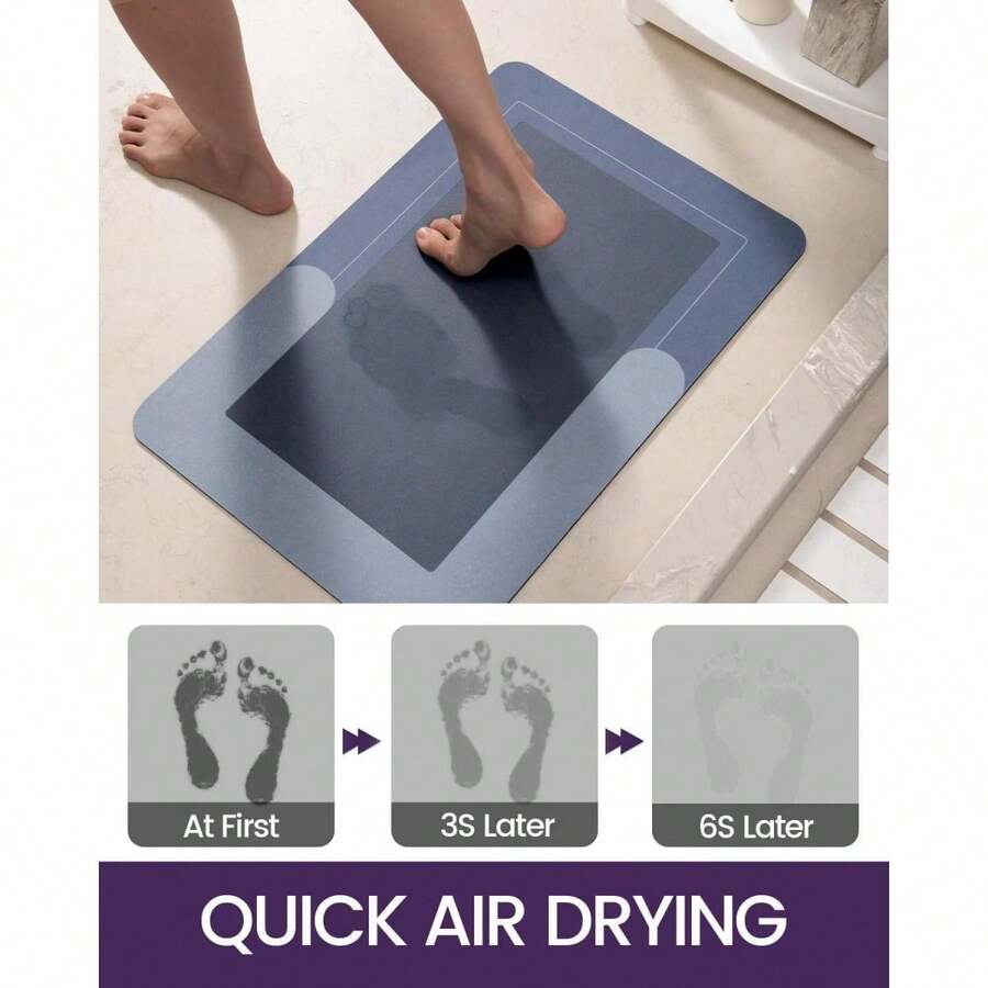 Alfombrilla de baño de diatomita azul 40x60cm, de secado rápido, antideslizante, altamente absorbente, no suelta pelusa, fácil de mantener, silenciosa, suave, adecuada para la decoración del baño del hogar. - Azul-60x40cm-1 pieza - Ver 1