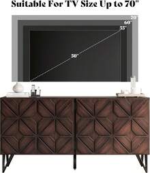 63 Inch Solid Acacia Wood Sideboard With Hand-Carved Geometric Doors – Dark Walnut Buffet Cabinet With Adjustable Shelves For Living Room & Kitchen - Dark Walnut - 查看 6