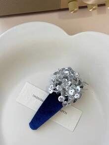 1件金色闪亮亮片BB夹新款中国风新年头饰奢华天鹅绒侧夹 - 彩色 - 查看 7