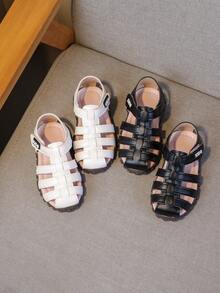 Girls' Roman Sandals, Boys' Summer New Hollow-Out Hook & Loop Non-Slip Soft Bottom Beach Shoes, Suitable For 3-6 Years Old Toddlers - White - View 11