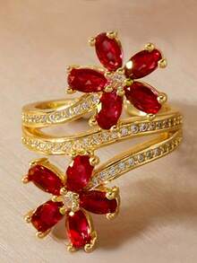 1 PC Elegant Cubic Zirconia Ring For Women For Wedding Engagement Jewelry Valentine's Day - Yellow Gold - View 8