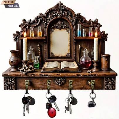 In-Stock Multicolor Wooden House Key Holder Rack, Flat Graphic Wall Decor, Wooden Art For Living Room