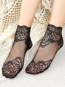 1/5/10 Pairs/Lot Lolita Women Invisible Lace Socks Thin Ladies Lace Boat Socks Hollow Non-Slip Shallow Transparent Of Spring And Summer Socks Women - Multicolor - View 20