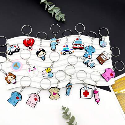 6/12pcs Random Cute Medical Theme Keychains, Nurse & Doctor Cartoon Pendant, Medical Gift/Holiday Gift/Safety Education Day Gift, Bag Charm Assorted Styles