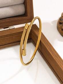 Set Gelang Wanita Stainless Steel Baru Berkualitas Tinggi dengan Hiasan Zirkonia Bunga, Cocok untuk Pemakaian Sehari-hari - Kuning Emas 14 - View 7