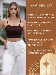 Cropped Feminino Suplex Forrado Top Academia Alça Fina Zero Transparência Confortavel Look de Verão - Marrom - Visão 5