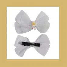 Children's Hair Bows, Duckbill Clips, 2 Units - White - View 6