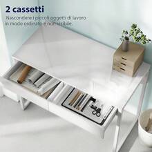 Scrivania Salvaspazio 100x50 cm con 2 Cassetti, Tavolo Computer Moderno con Gambe in Acciaio e Regolabili per Ufficio, Studio, Soggiorno e Camera da Letto, Bianco Lucido - Bianco - Visualizzare 6