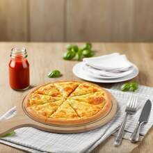 STARLEY-Tabla Pizza Cortar Bambu con Asa Platos Redondos Servir y Cortar Bandeja para Pizza, Quesos, Embutidos y Pan,33x43 cm - Ver 4
