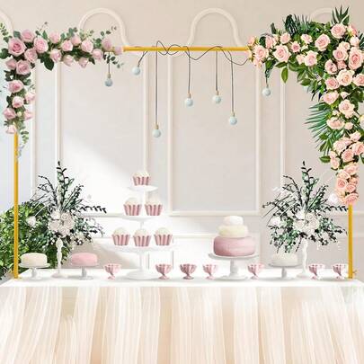 Soporte para Barra de Mesa con Abrazaderas, Arco Dorado Metal de Mesa Colgante Ajustable 32-49 Pulgada de Alto, 33-104 Pulgada de Largo, Estructura Decoración Mesas para Boda Fiesta Cumpleaños Navidad