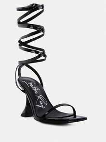 Lewk Strappy Tie Up Spool Heel Sandals - 黑色 - 查看 2