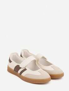 Ballerina-Style Flat Sneakers With Hook And Loop Closure - Beige - View 5