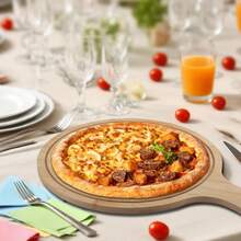 STARLEY-Tabla Pizza Cortar Bambu con Asa Platos Redondos Servir y Cortar Bandeja para Pizza, Quesos, Embutidos y Pan,33x43 cm - Ver 3