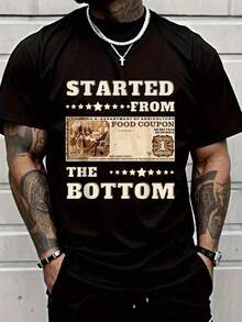 Camiseta% Algodón con Estampado de Cupones de Comida y Estrellas - Negro - Ver 1
