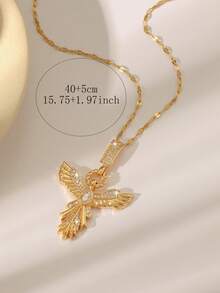 1件镶嵌全立方氧化锆的天使翅膀和恶魔之眼吊坠项链，奢华珠宝装饰礼品，女士黄金首饰 - 金色 - 查看 5