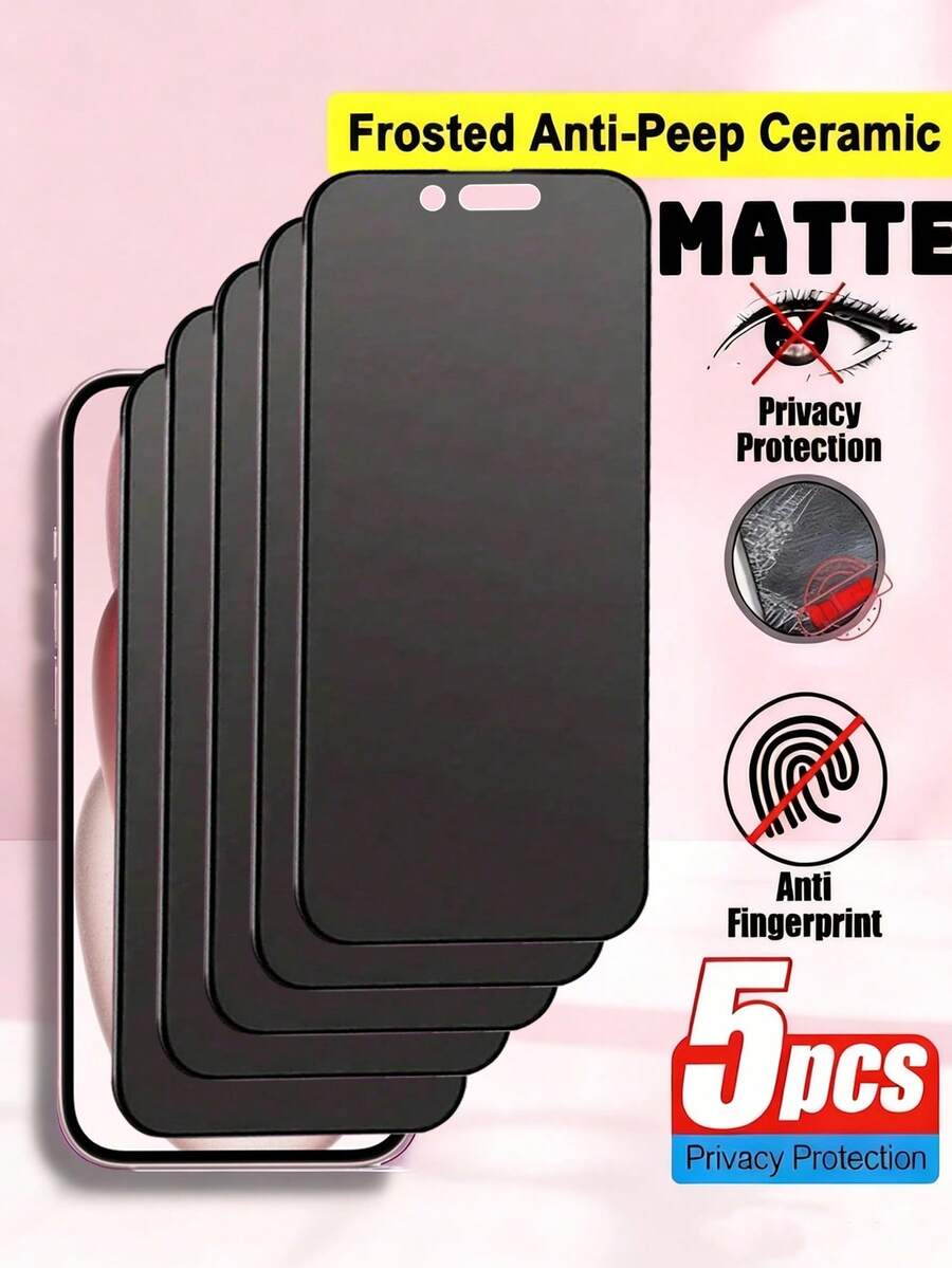 5 paquetes de película protectora de privacidad mate a prueba de golpes y miradas indiscretas, compatible con iPhone 16 Pro Max, 16E, 16 Plus, 15 Pro Max de 6.9 pulgadas y 6.7 pulgadas, 17 Pro Max, 17, 17 Pro, 17 Air, película de cerámica mate de 9H+ con privacidad, película suave de cobertura total, mate, cerámica, antihuellas, antirreflejo, antipeeping, sensible al tacto, se adapta a las fundas del teléfono, nunca se rompe, no hay que preocuparse por roturas, regalo de primavera - Negro - Ver 1