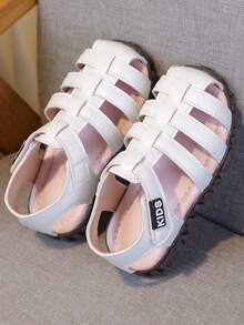 Girls' Roman Sandals, Boys' Summer New Hollow-Out Hook & Loop Non-Slip Soft Bottom Beach Shoes, Suitable For 3-6 Years Old Toddlers - White - View 8