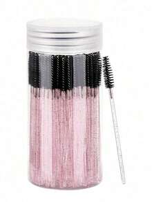 50 PCS Disposable Curved Spoolie Brushes Eyebrow Lash Grooming Castor Oil Applicator - 黑色 - 查看 1