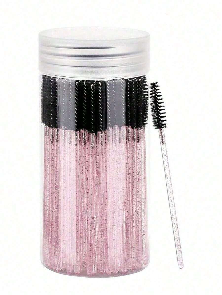 50 PCS Disposable Curved Spoolie Brushes Eyebrow Lash Grooming Castor Oil Applicator - 黑色 - 查看 1