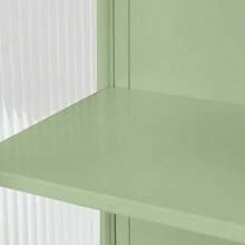 Moderno mobiletto a parete con due ante in vetro, largo 60 cm, dotato di due ripiani chiusi, un ripiano aperto e un portasciugamani. Ideale per l'ingresso, il soggiorno, il bagno o la sala da pranzo. Colore: verde. - verde acido - Visualizzare 5