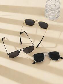 3pcs Girls' Fashion Metal Double-Beam Glasses Suitable For Everyday Wear - Multicolor - View 3