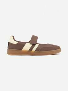Women Ballerina-Style Flat Sneakers With Hook And Loop Closure - Brown - View 3
