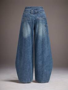 jeans de pierna ancha con frente cruzado - Azul lavado medio - Ver 2