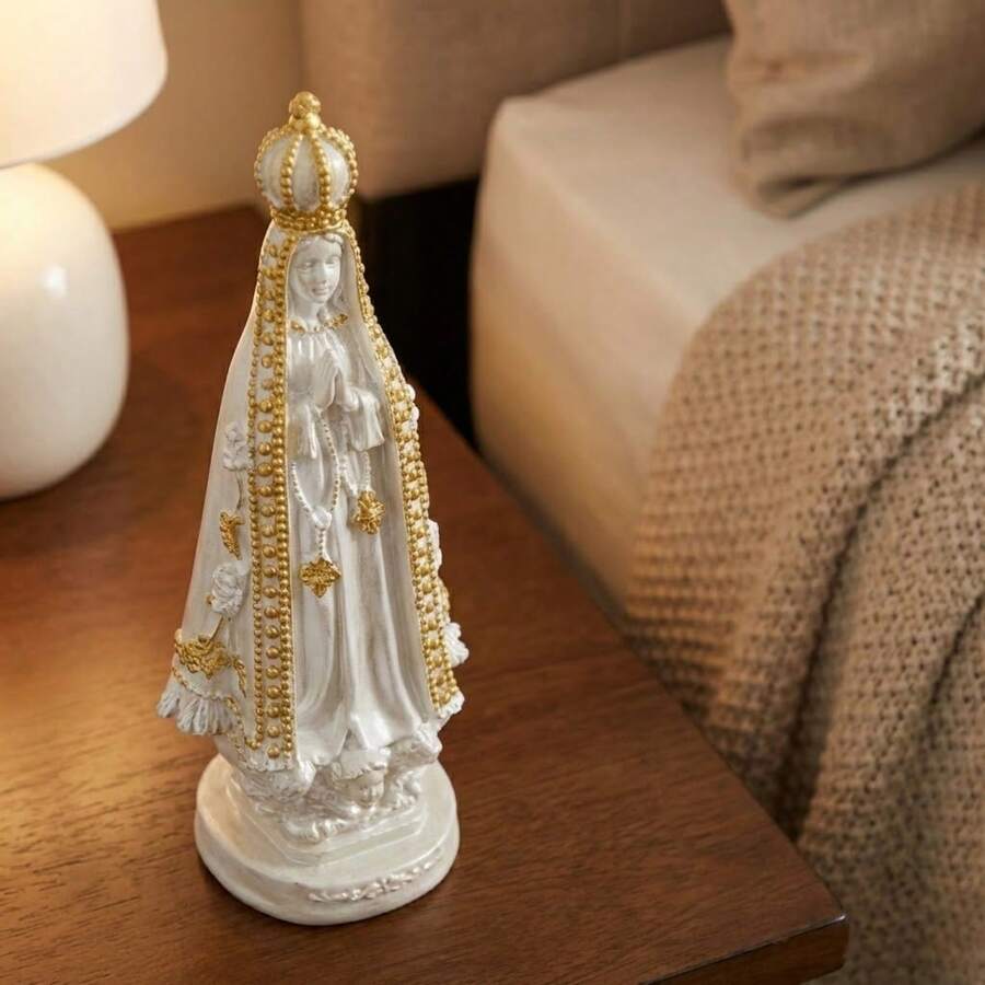 Our Lady Of Aparecida Image 20cm Plaster Decorated With Pearl Handmade - 灰黴病 - 查看 1