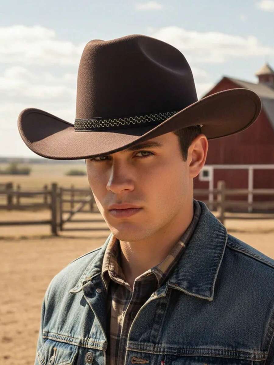Unisex Adult Children Babies Cowboy Hat In Texan Colors In Fabric - Brown - View 1