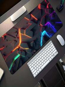 1 Stück großer Gaming Mauspad, schwarzer Hintergrund mit lebhaftem geometrischem Musterdesign, rutschfeste waschbare Gummibasis für Bürotisch, auch geeignet als Tastaturpad, Schreibtischunterlage oder Buchständer, ideal für Gamer, Büro und Studentenwohnheim, kompatibel mit Maus und Trackball - Übersicht 3