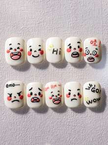 1张可爱浮雕趣味脸部美甲贴纸 5D 俏皮异想美甲贴花 自粘美甲装饰，适合儿童和女孩 - 彩色 - 查看 6