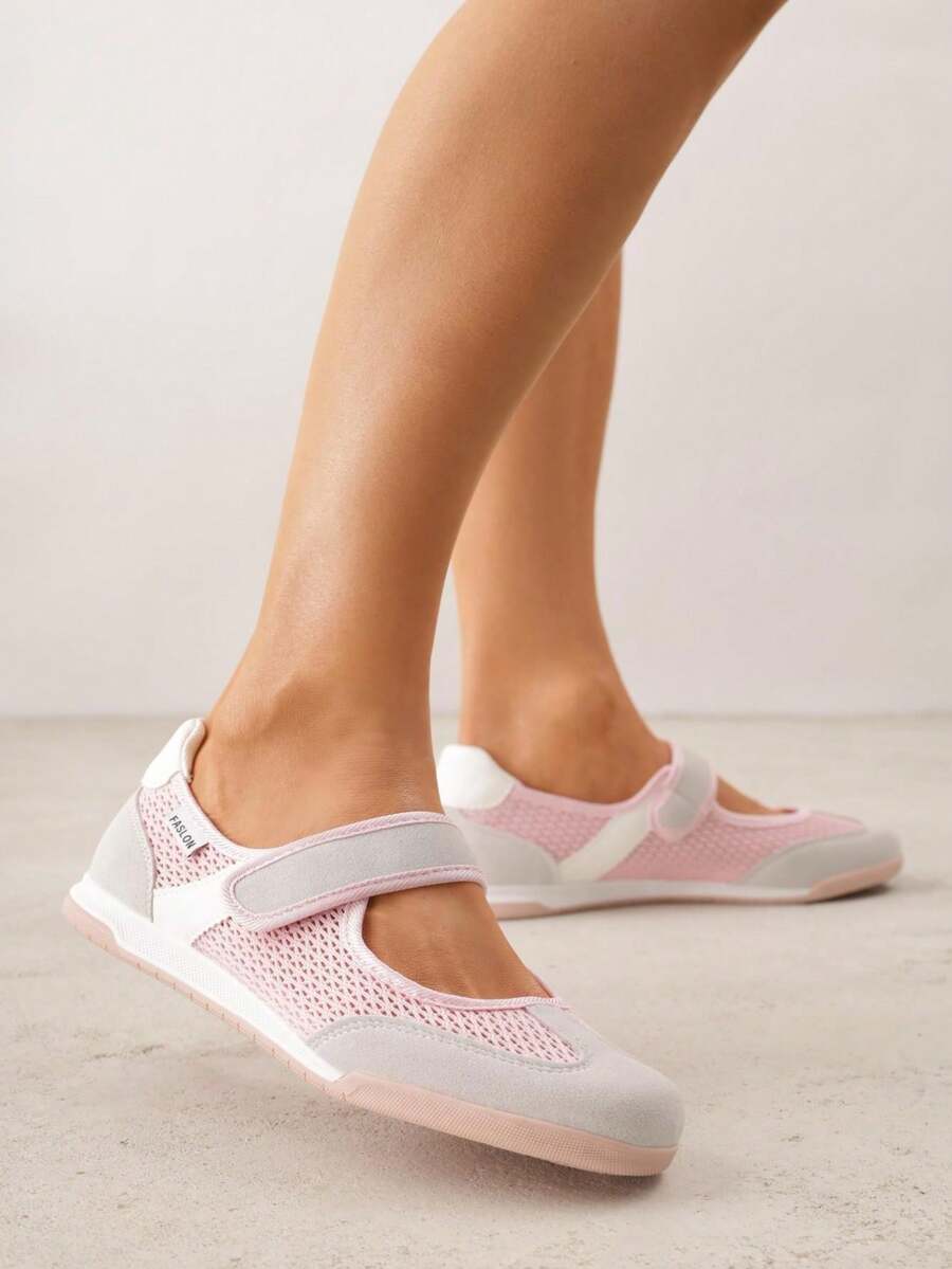 Ballerina Style Sneakers With Lettering - Pink - View 1