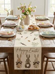 1 pieza Camino de mesa de Pascua feliz, mantel de lino con conejo y zanahoria, decoración de mesa de Pascua de primavera, adecuado para decoración de primavera, suministros para fiestas de Pascua, decoraciones de Pascua, decoración del hogar, decoración de la habitación - A - Ver 3