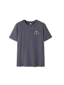 Áo thun nữ in câu Kinh Thánh "Niềm tin chiến thắng nỗi sợ hãi", dáng regular fit, in hình ảnh truyền cảm hứng Cơ đốc giáo, thoải mái, tay ngắn, cổ tròn, thích hợp mặc mùa hè. - Màu xám đen - Xem 3