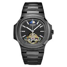 TEVISE Men's Automatic Mechanical Watch Large Retro Square Dial Transparent Case Tourbillon Stainless Steel Strap - All Black - View 1