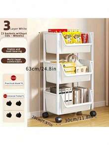 3/5-Layer Wheeled Mobile Bookshelf Storage Cart - Compact Rolling Bookshelf For Learning Organizer, Home Office, Classroom, Bedroom, Library - Space Saving And Easy To Assemble - Suitable For Students And Professionals, Bookshelf Furniture, Easy Assembly, Christmas Gifts - 3層簡約白 - 查看 13