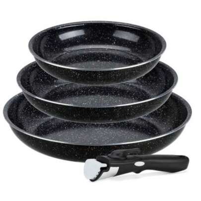 3er-Set Pfannen mit Marmorbeschichtung und abnehmbarem Griff 20/24/28 cm