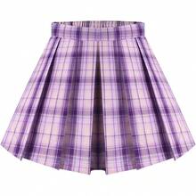 Plus Size Basic Versatile Stretchy Elastic Waist Flared Casual Mini Skater Skirt/Pleated Plaid Skirt For Women XL-5XL - A02-a261-màu tím - Xem 1
