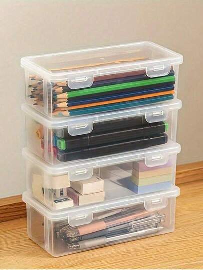 Set da 4/2/1 pezzi di scatole portamatite, organizer per cancelleria di grande capacità trasparente, scatola portaoggetti da scrivania, con matite colorate, pastelli a cera per bambini, astuccio per penne da disegno, articoli per il ritorno a scuola, essenziali per lo studio