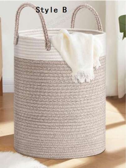 سلة غسيل من الحبل القطني بمقبض، منظم تخزين كبير الحجم وثقيل الوزن، سلة بطانيات الأطفال وصندوق ألعاب للحمام وغرفة المعيشة وغرفة النوم