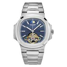 TEVISE Men's Automatic Mechanical Watch Large Retro Square Dial Transparent Case Tourbillon Stainless Steel Strap - All Black - View 5