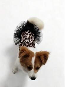 Vestido para perro, vestido de malla con estampado de leopardo y tirantes de espagueti que evita el desprendimiento de pelo - Caqui - Ver 5