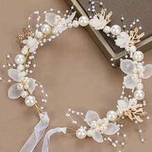 Gold Flower Tiara For Bridesmaids, Wedding Hair Accessory, White - 白色 - 查看 12