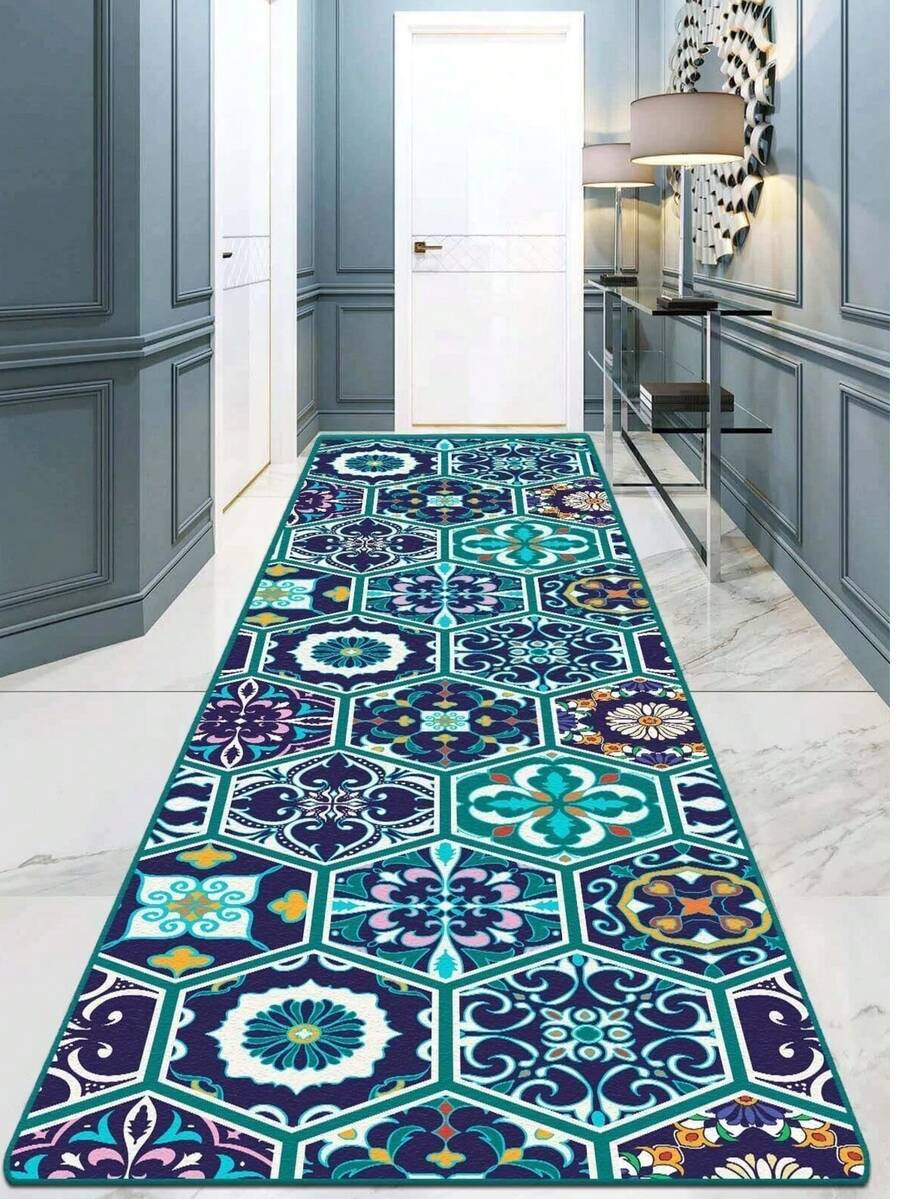 Kitchen Rug - Kitchen Hallway Rug - Machine Washable, Non-Slip Kitchen Mat, Sizes: 60*150, 60*200, 80*200, 100*200, 120*180 Cm, Made In Turkey - Blue - View 1